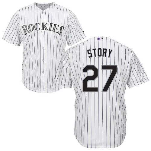 Rockies #27 Trevor Story White Cool Base Stitched Youth MLB Jersey - Click Image to Close